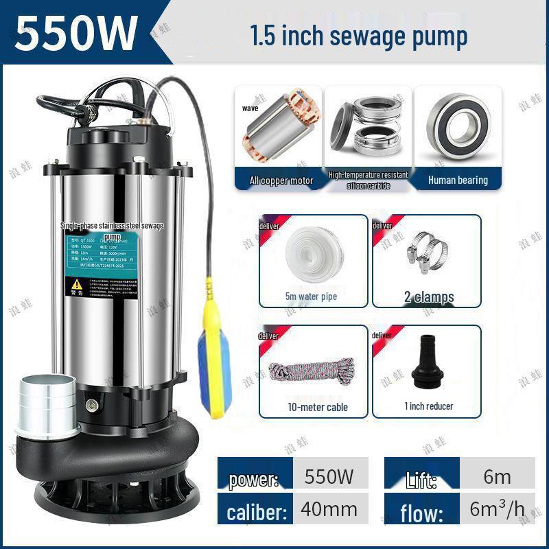 Copper Core 220V Stainless Steel Submersible Water Pump for Household, Sewage, and Agricultural Use