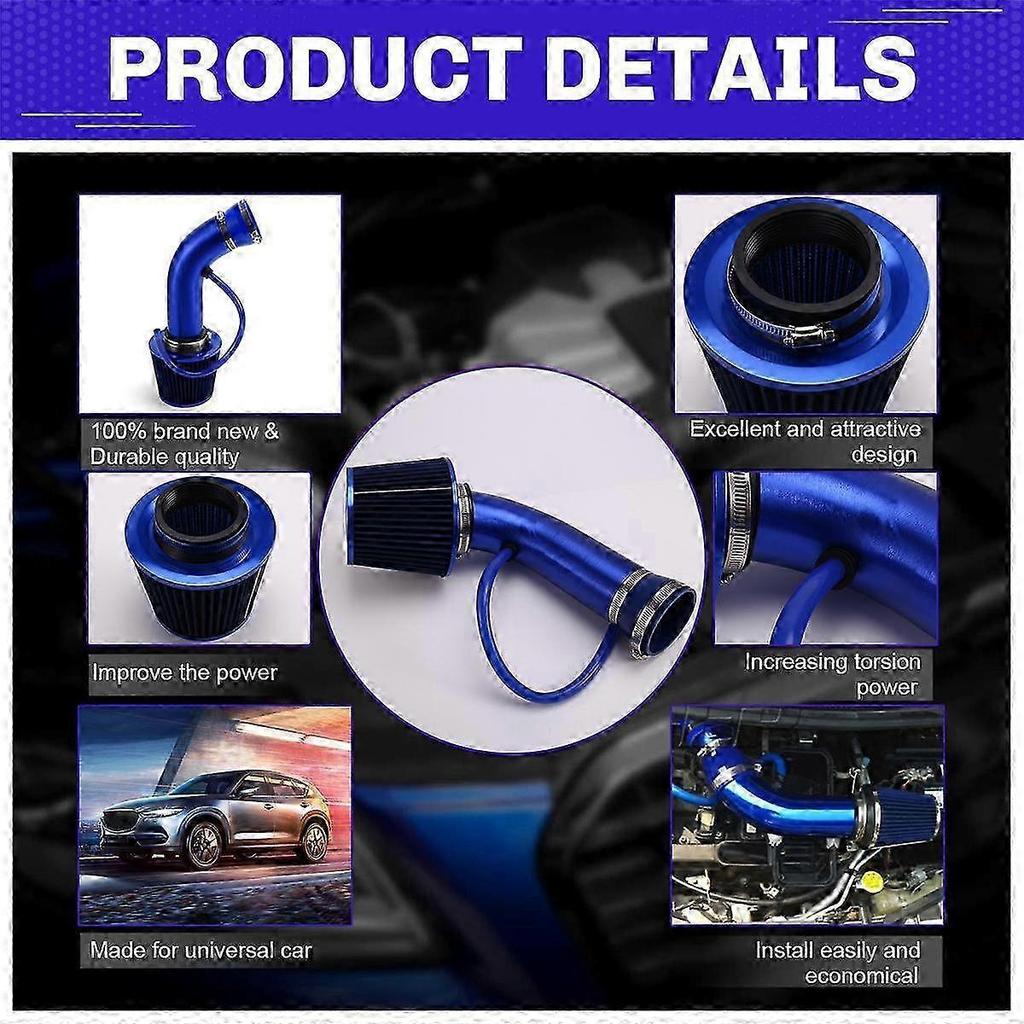 Filtro Aria Auto 76mm/3 Pollici con Sistema Tubo Aspirazione Kit Induzione Turbina Alluminio Universale Accessori Camion Nero