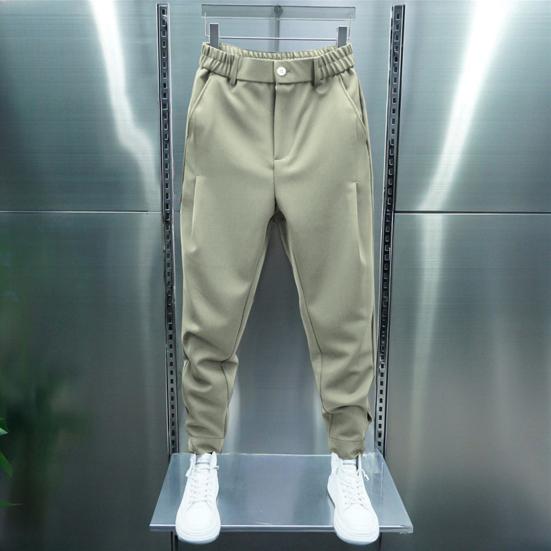 Pantalones informales para hombre, cintura elástica, botones, bragueta, pantalones largos, bolsillos, cierre de Color sólido, puños de cinta, pantalones de estilo deportivo de tenis