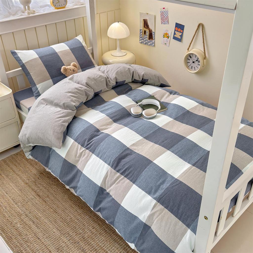 Class A 100% Cotton Yarn-Dyed Washed 3-Piece Bedding Set for Student Dormitory Bunk Beds
