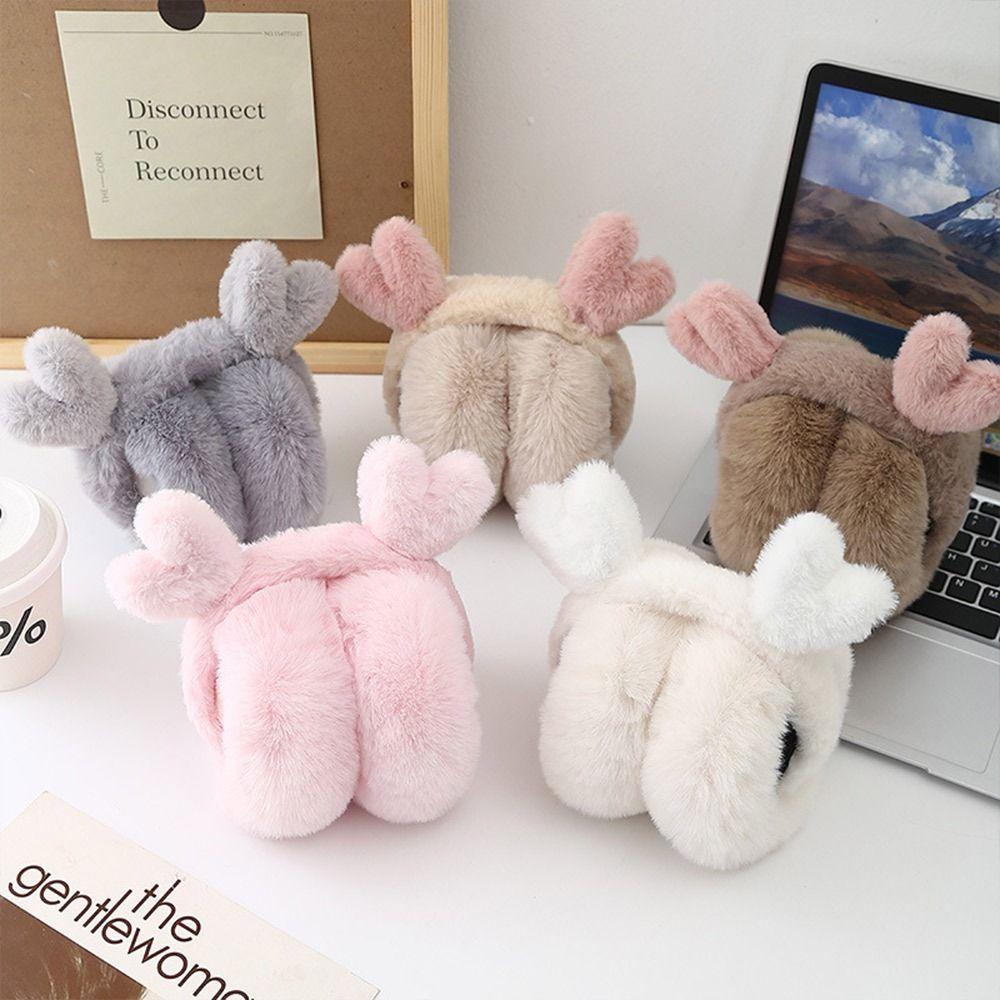 Cute Plush Deer Ear Earmuffs Foldable Anti-Freeze Ear Warmer Thickened Keep Warm Ear Cover for Women Girls