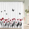 Nordic Minimalist Art Printing Shower Curtain, Waterproof Fabric Flower And Leaf Bird Pattern Bathroom Curtain For Bathtub Decor