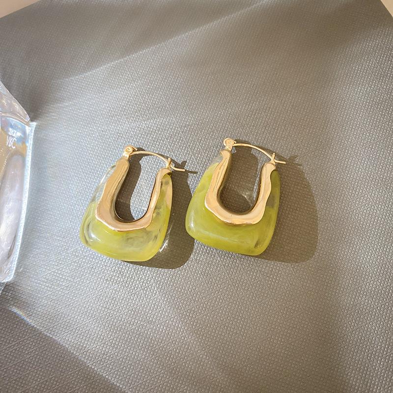 Solid Resin U-shaped Irregular Hoop Earrings Women New Vintage Versatile Earbuckles Delicate Fashion Jewelry K-