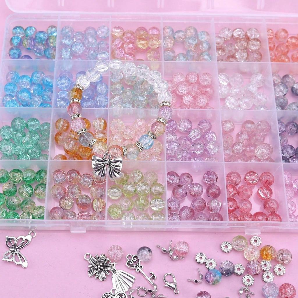 For Diy Handmade Beaded Bracelet Necklace Accessories 360Pcs 24-Grid Crystal Glass Set