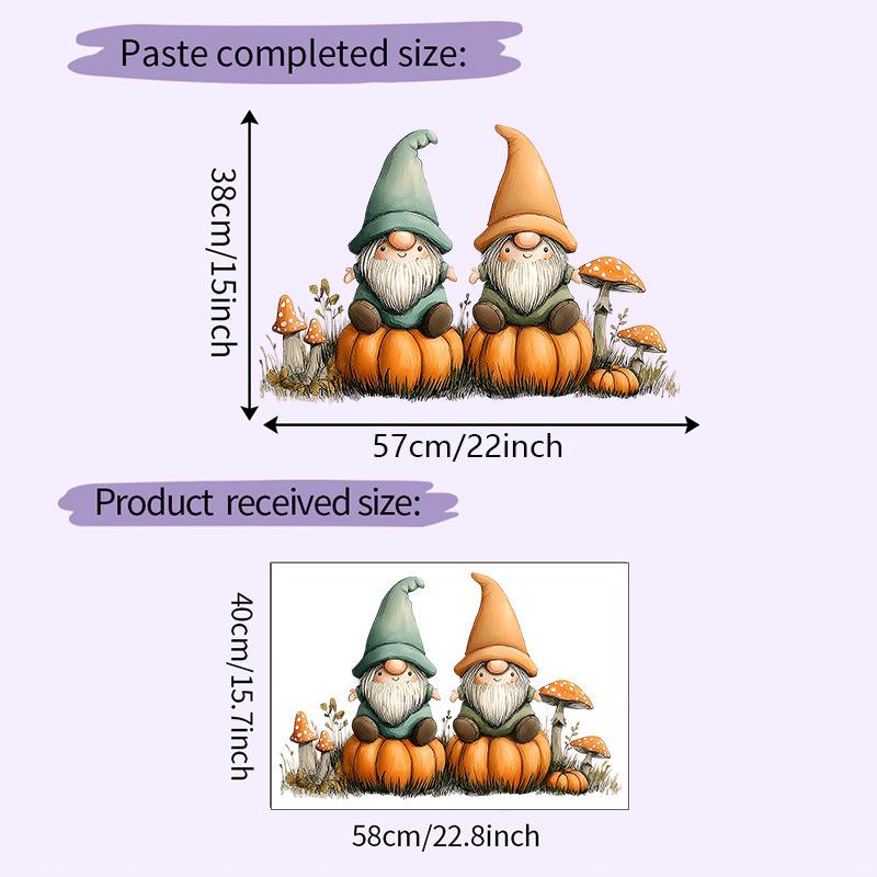 Halloween Gnome Pumpkin Window Decal - No Glue Needed.