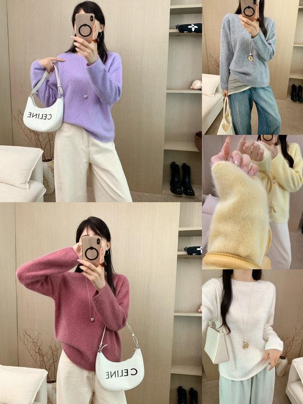 Autumn/Winter Women's Round Neck Brushed Wool Loose Fit Knitted Sweater