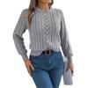Women Autumn Winter Casual Solid Color Hollow Out Lantern Sleeve Pullover Sweater