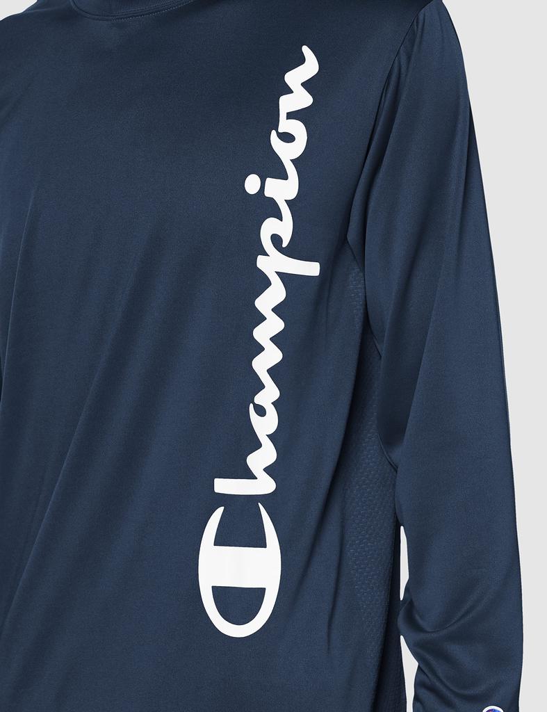 Champion Pánské tričko s dlouhým rukávem a kulatým výstřihem s UV ochranou, rychleschnoucí, s logem, tmavě modré, velikost L, (C3-XS401)
