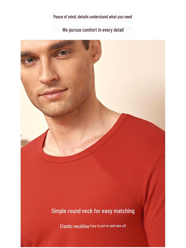 Men's Pure Cotton Round Neck Thermal Underwear Set - Lightweight, Breathable Autumn Bottom Wear