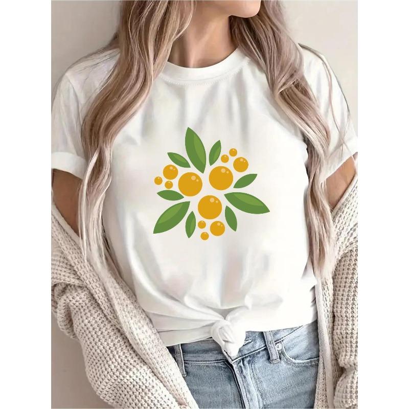 Women's Citrus Floral Print T-Shirt Casual Round Neck Short Sleeve Spring Summer Vacation Outing Top