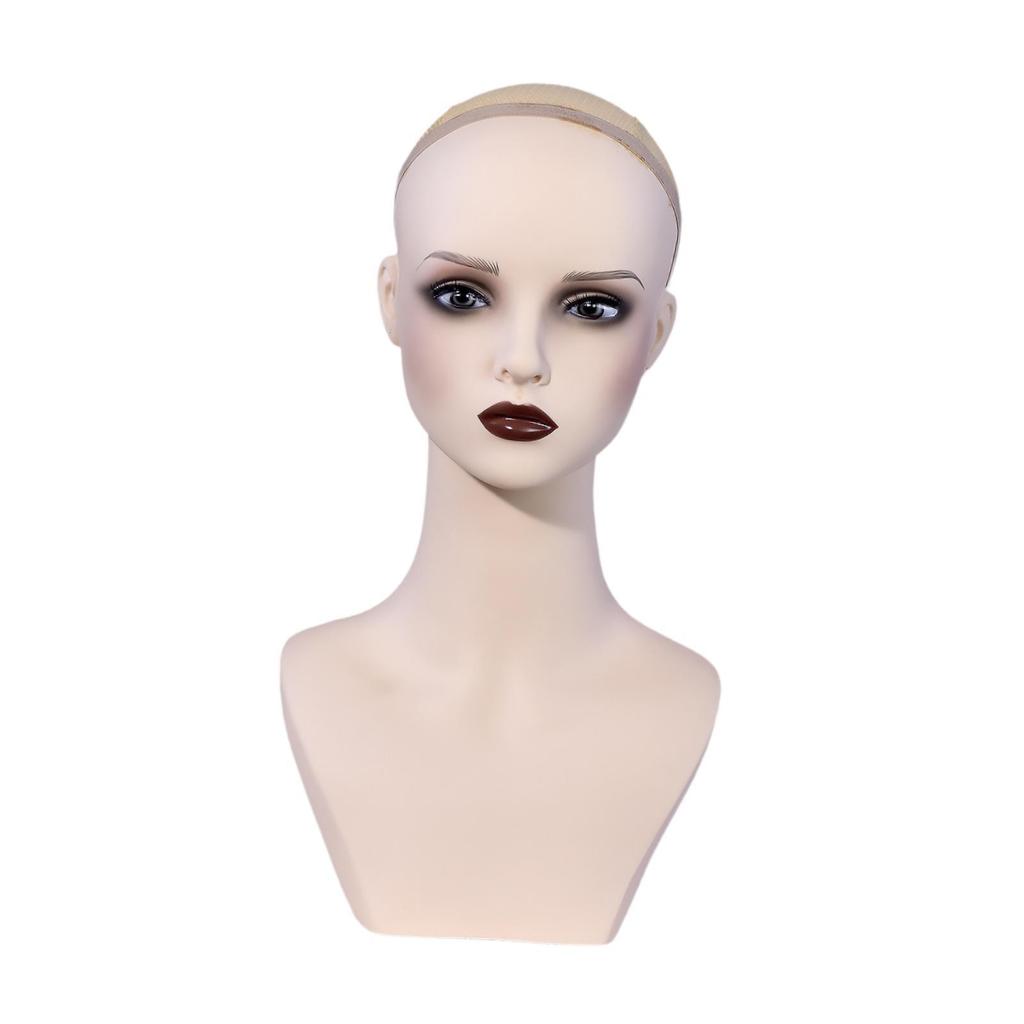 Female Mannequin Head Manikin with Ears Stable Realistic PVC Bust Wig Holder for Hairpieces Hat