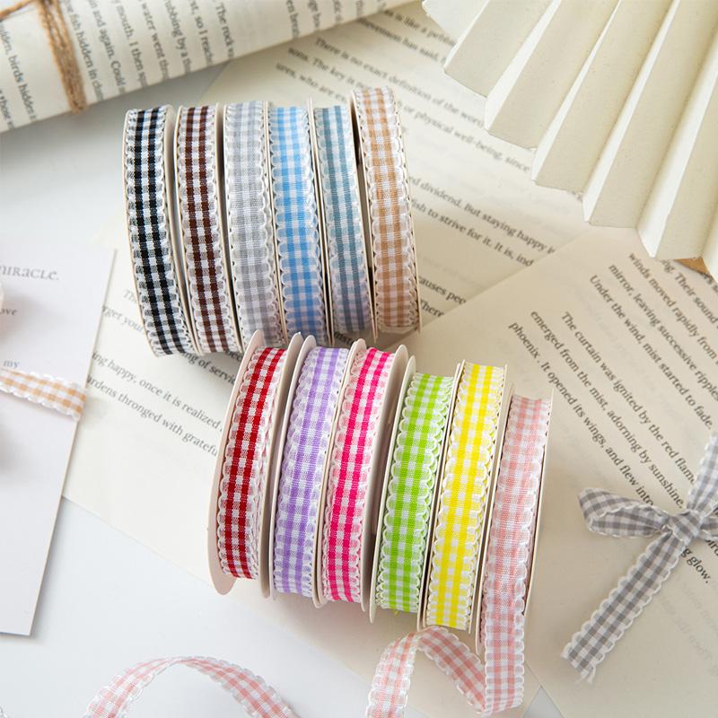 10yards/Roll Wave Edge Candy-Colored Plaid Ribbon 1CM Lace Checkered DIY Hair Accessories Gift Cake Box Decor Bouquet Bow