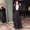 2024 Autumn European & American Women's Fashion Color Block Lace Stitch Long Sleeve Dress