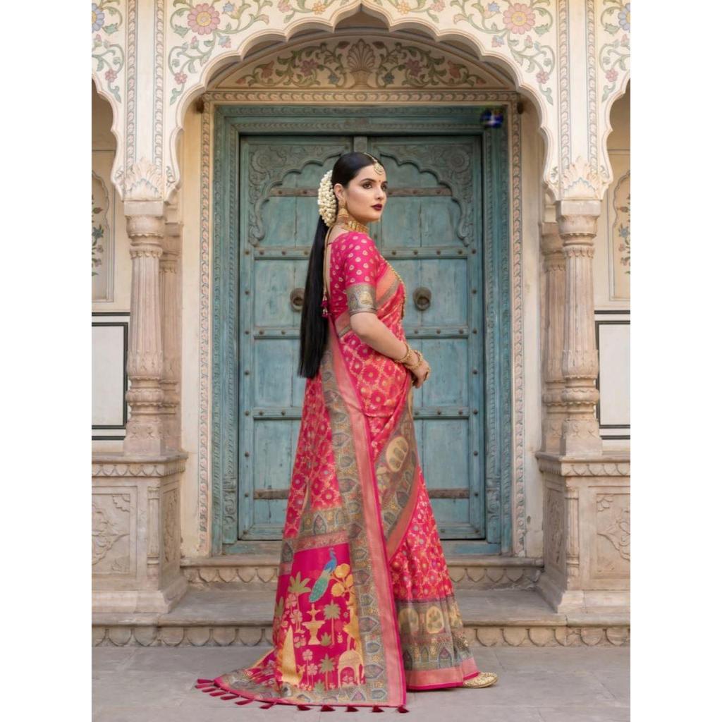 Elegant Pure Dola Silk Saree with rich Jacquard Weaving all over Saree