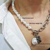 Vintage Baroque Pearl Necklace with Irregular Alloy Portrait Pendant