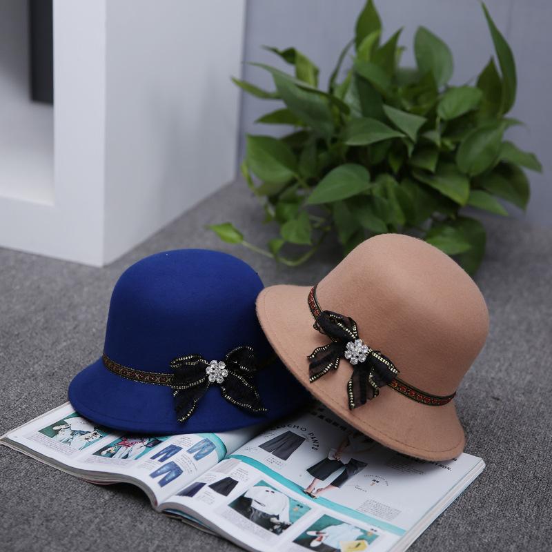 Spring Women's New Hat Woolen Top Hat Fashion Hat Fashion Milliner Basin Hat a Piece
