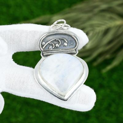 Freundschaftstagsangebot 925 Sterlingsilber Regenbogenmondstein Stein Handgefertigter Anhänger