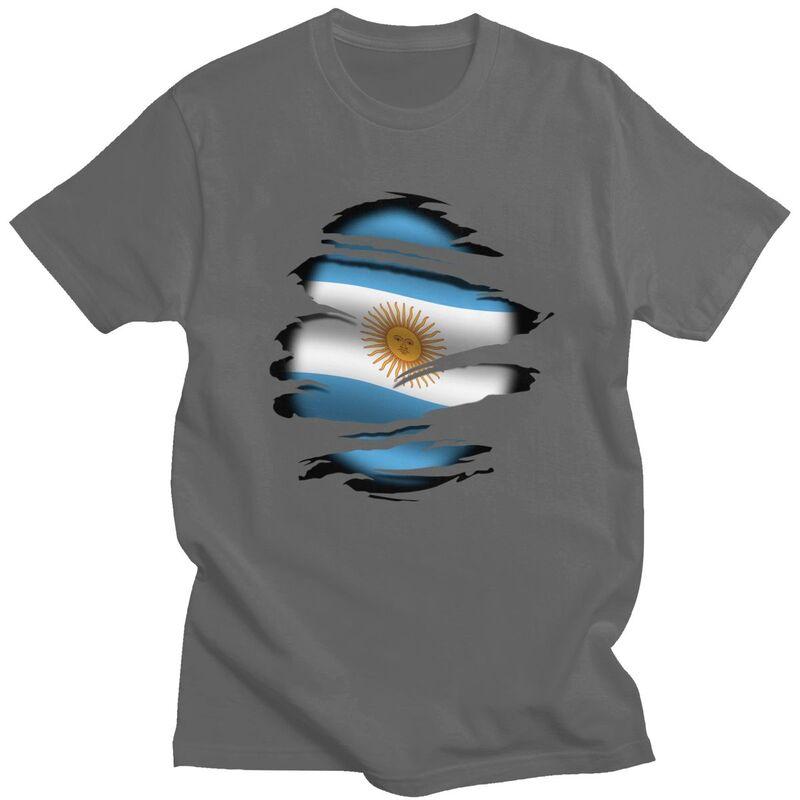 Individuelles Argentinien Zerrissene Flagge Tattoo T-Shirts für Herren Kurzarm T-Shirt Argentinisch Stolz T-Shirt Lockere Passform 100% Baumwolle T-Shirt Geschenk