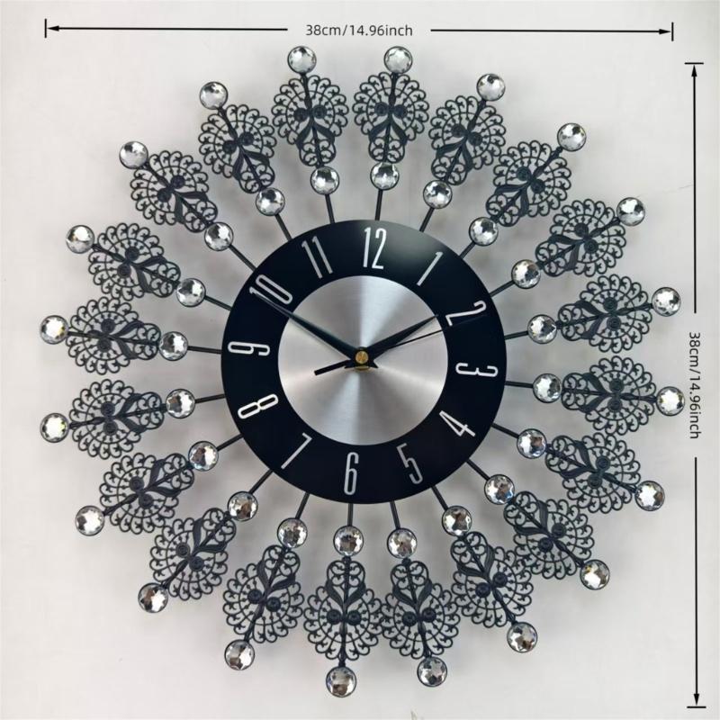 Crystal Leaves Wall Clock None-Ticking Silents Battery Operated Clocks Decorative Wall Clocks for Living Room Decors