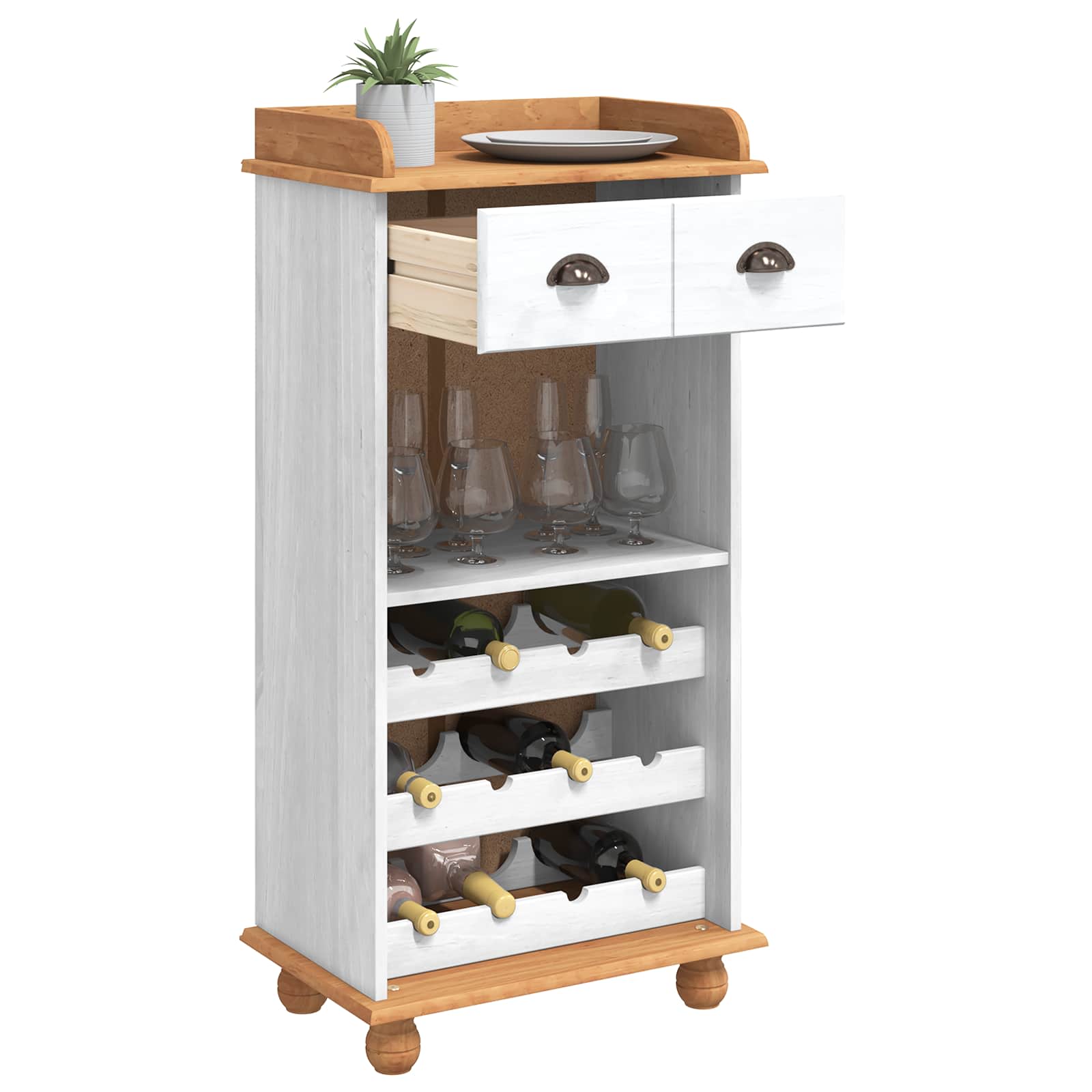 ASKIM Weinschrank Weiß mit Honig-Finish 57 x 37 x 114 cm