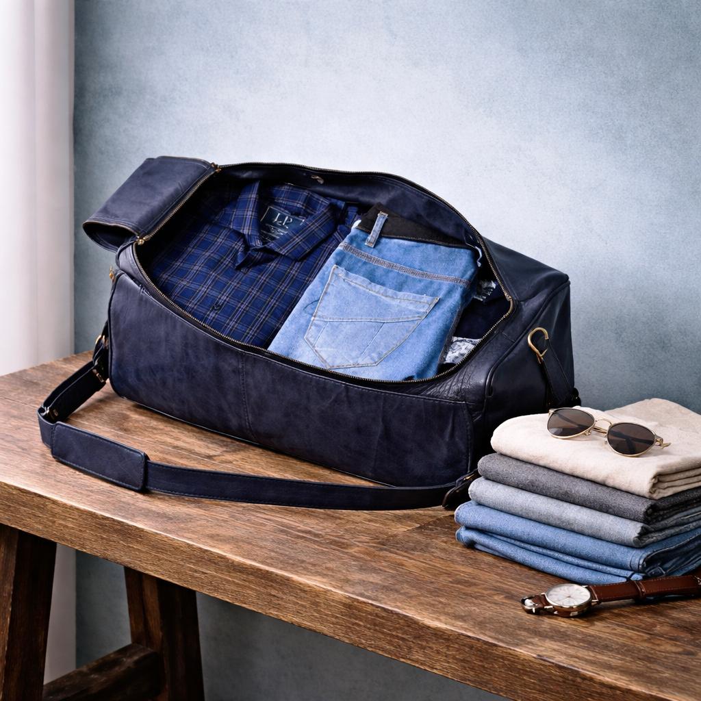 Black Leather Duffle Bag: Large Travel Carry-on