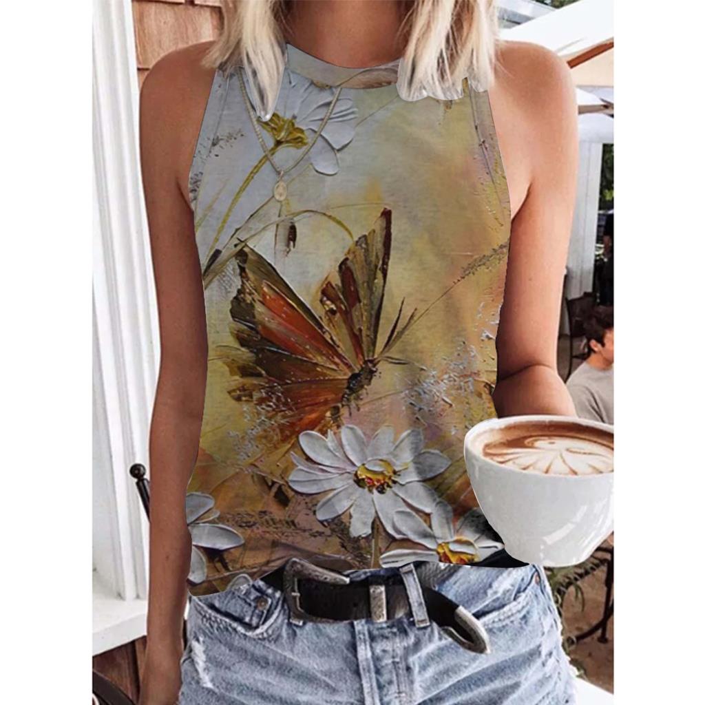 Summer Butterfly 3D Print Tank Tops Women Fashion New Streetwear Oversized O-Neck Vest Off Shoulder Sleeveless Woman Camisole