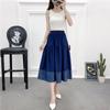 Spring and Summer New Artistic Sweet Elastic High Waist Stitching Blue Mid Length Long Length A- Line Denim Skirt Skirt Women