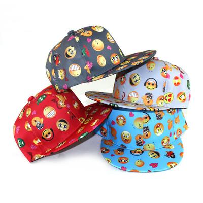 All-Season Cute Kid's Flat-Eave Sun Hat with Creative Facial Expression Hiphop Baseball Cap Outdoor Sunbonnet