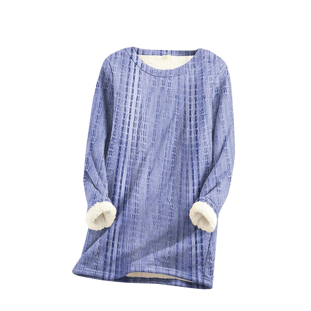 Dam Rundhalsad Topp Tryck Förtjockad Plysch Kashmir Varm Lång Topp