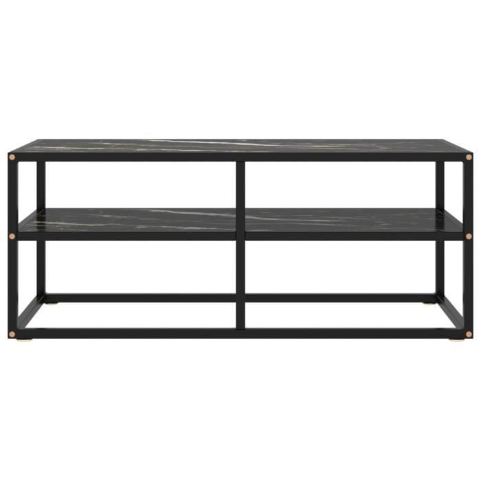 VidaXL Meuble TV noir avec verre marbre noir 100x40x40 cm