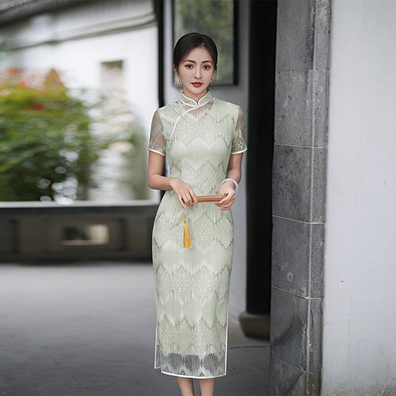 Tang's Love Lace High-end Cheongsam Summer Dress Women's Skinny Improved Chinese Style Young Daily 1011