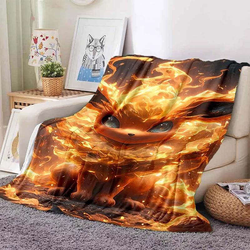 Cartoon Warme Weiche Pokémon Evoli Decke Flauschige Sofa karierte Plüsch Tagesdecke Winter Vier Jahreszeiten Überwurfdecke für Sofa Bett