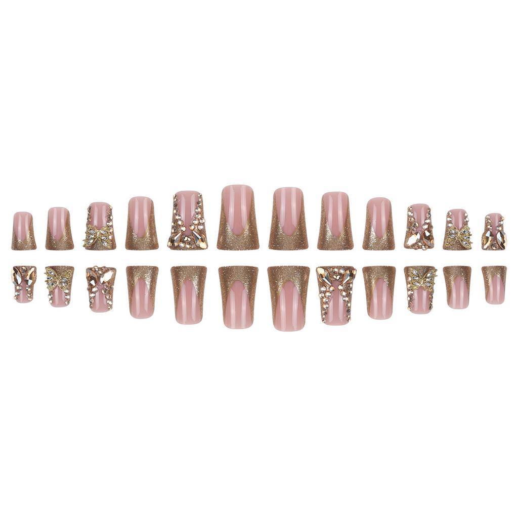 Französische Wear Nail Gold Zerbrochener Diamant Schmetterling Nail Art Patch Falsche Nägel