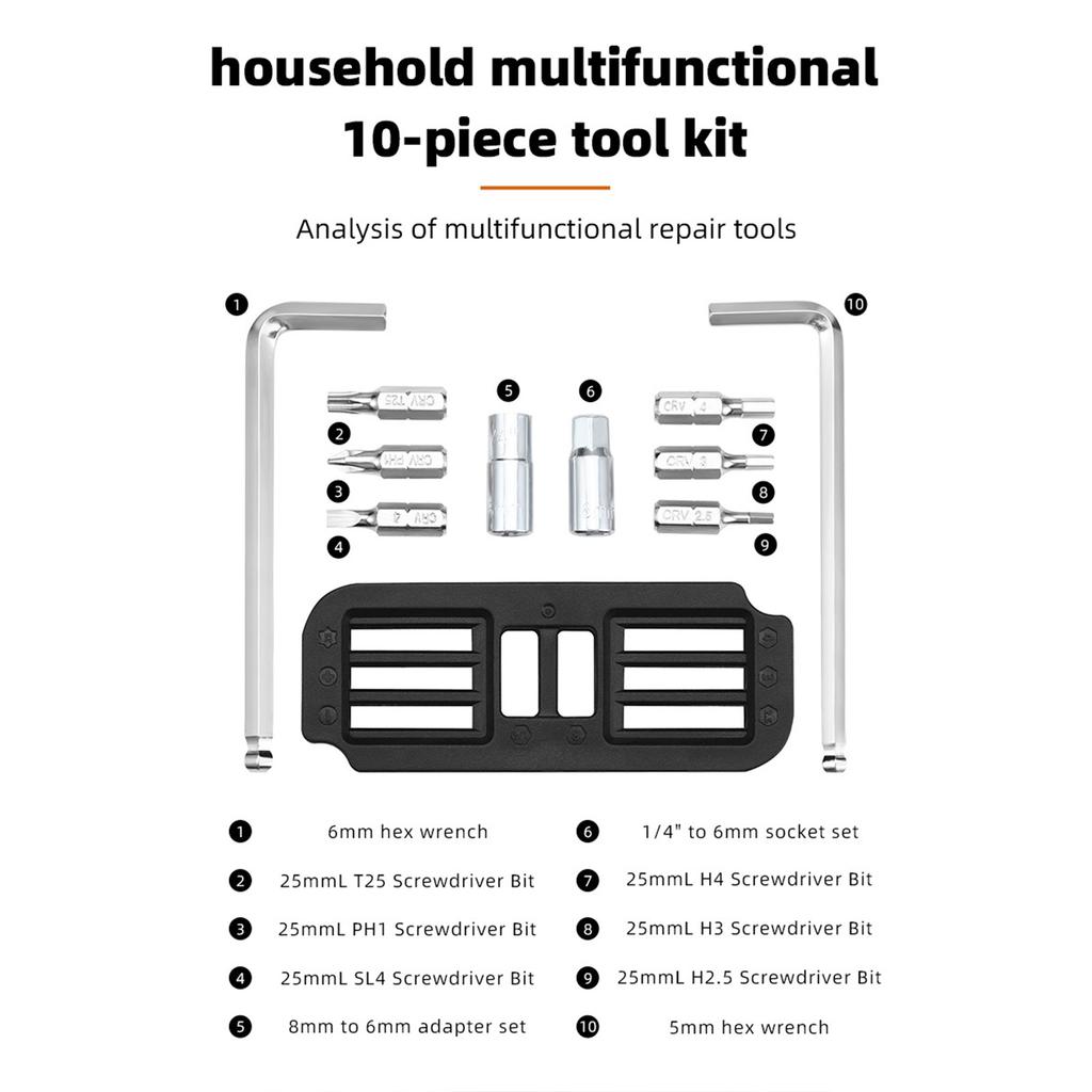 10 in 1 Bicycle Multi Tool Steel Cycling Combination Maintenance Tool Multifunctional Hexagon Wrench Bit Socket Set Tool