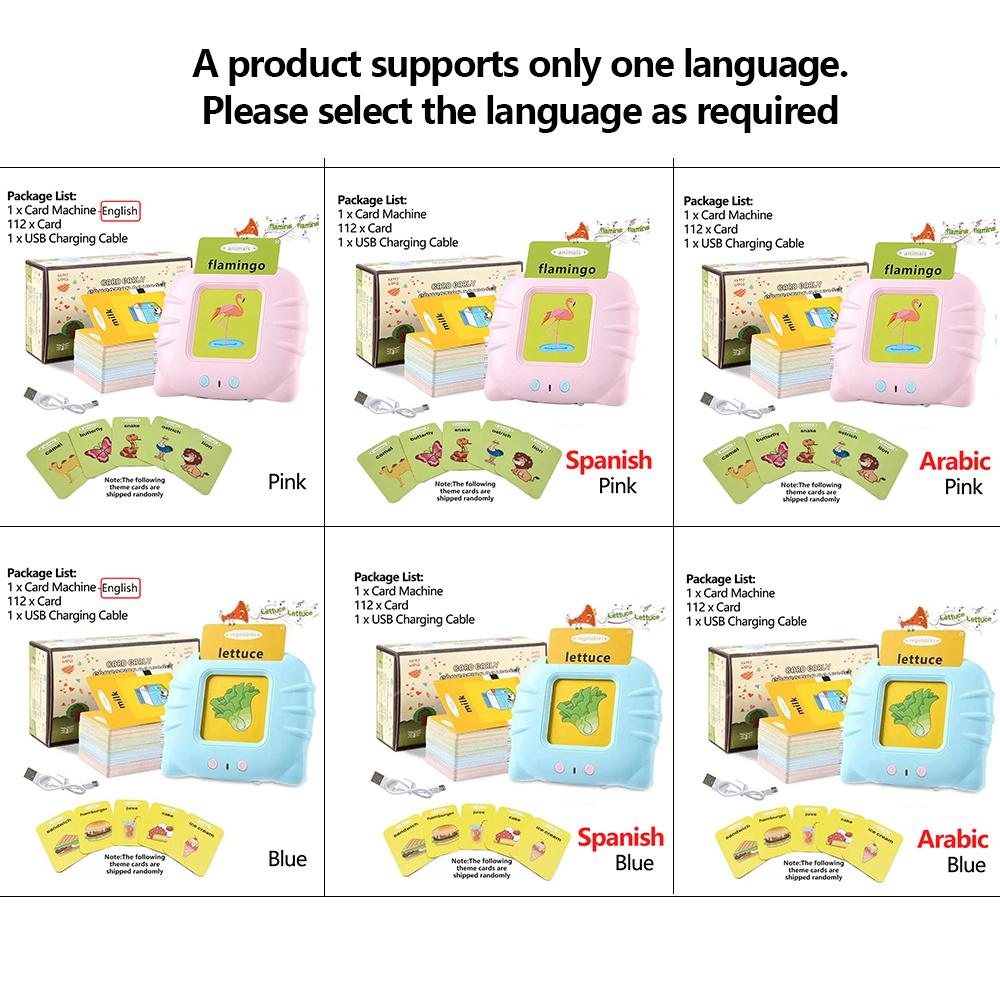 Educação infantil Flash Card Brinquedos de aprendizagem Flashcards falantes para crianças Pré-escola Inglês Eletrônico Audio Book Máquina Presente