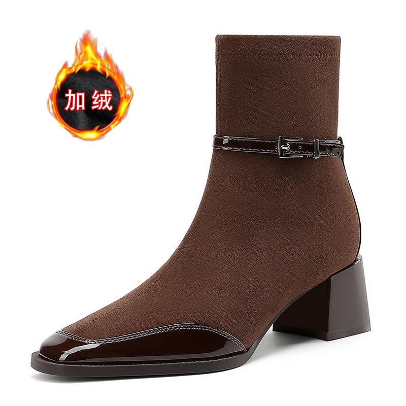 Damenstiefel Modische Gürtelschnalle Designerstiefel Hohe Qualität Wildleder Lässige Kurze Stiefel Plüsch Warme Winterstiefel Bottines Femmes