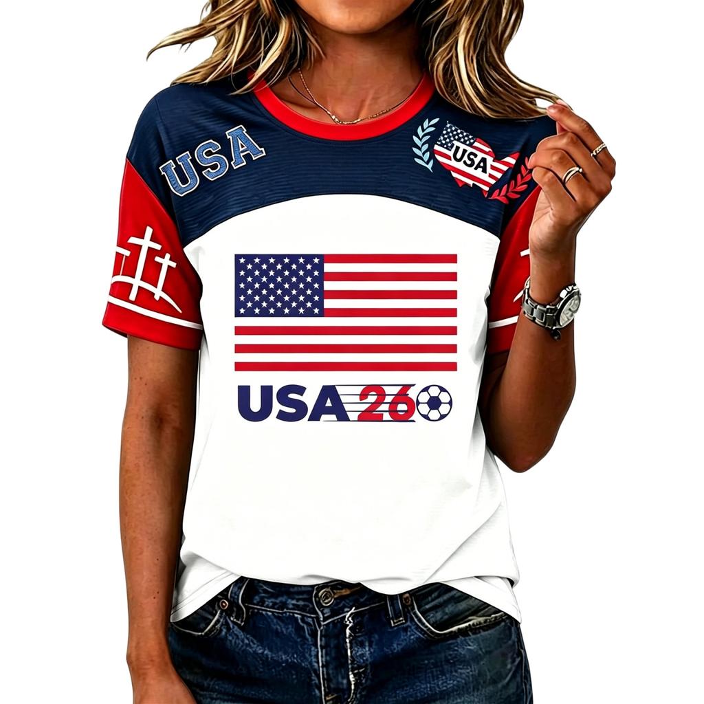 Women's Casual Short Sleeve Pullover T-Shirt Soccer Graphic Print Crew Neck Top Lightweight Comfortable Fit