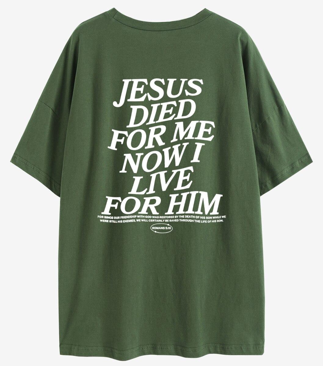 

Jesus Died For Me Now I Live for Him Велика футболка з принтом на спині Christian Loose Tee Women Trendy Casual Cotton Aesthetic Top S темно-сірий колір