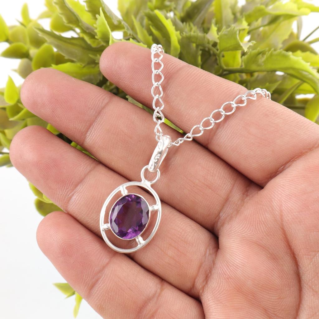 African Amethyst Stone Sterling Silver Anniversary Gift Engagement Boho Pendant PP-6-4