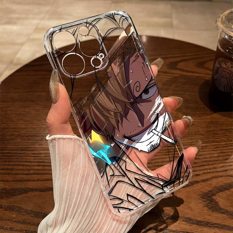 One Piece Luffy & Sanji Anime Graffiti TPU Phone Case For IPhone 15 14 13 Pro Max & Samsung Galaxy S24 Ultra, Clear Shockproof Protective Cover