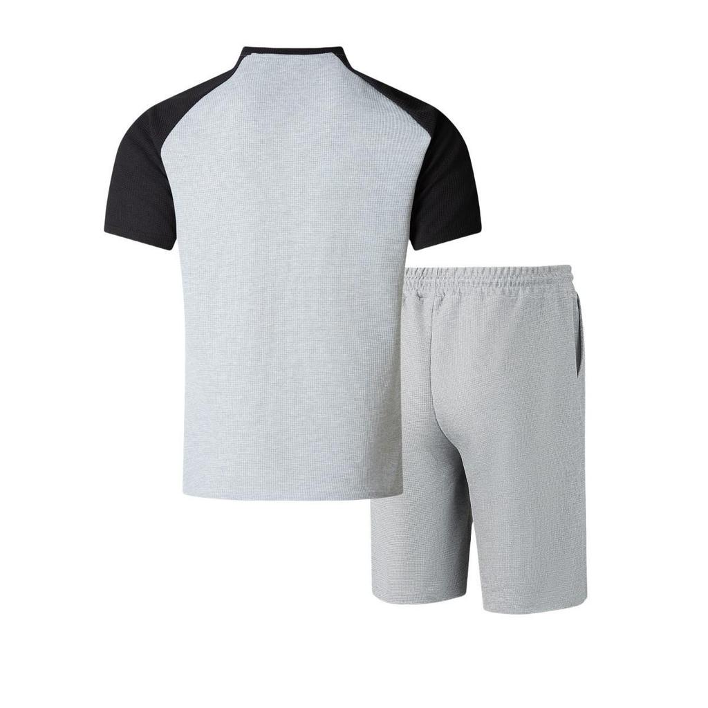 Men's 2025 Summer Color Block Suit: European/American Style Round Neck Tee & Shorts Set