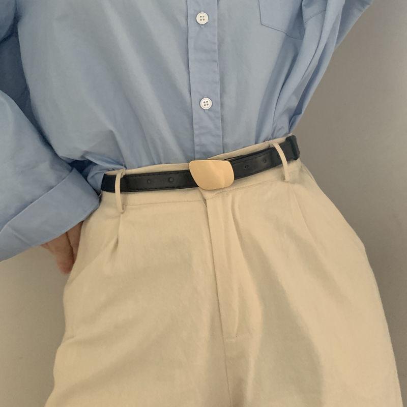 Шикарный Минималистичный Женский PU Ремень Для Джинсов И Платьев Элегантный Черный Аксессуар Oval Button