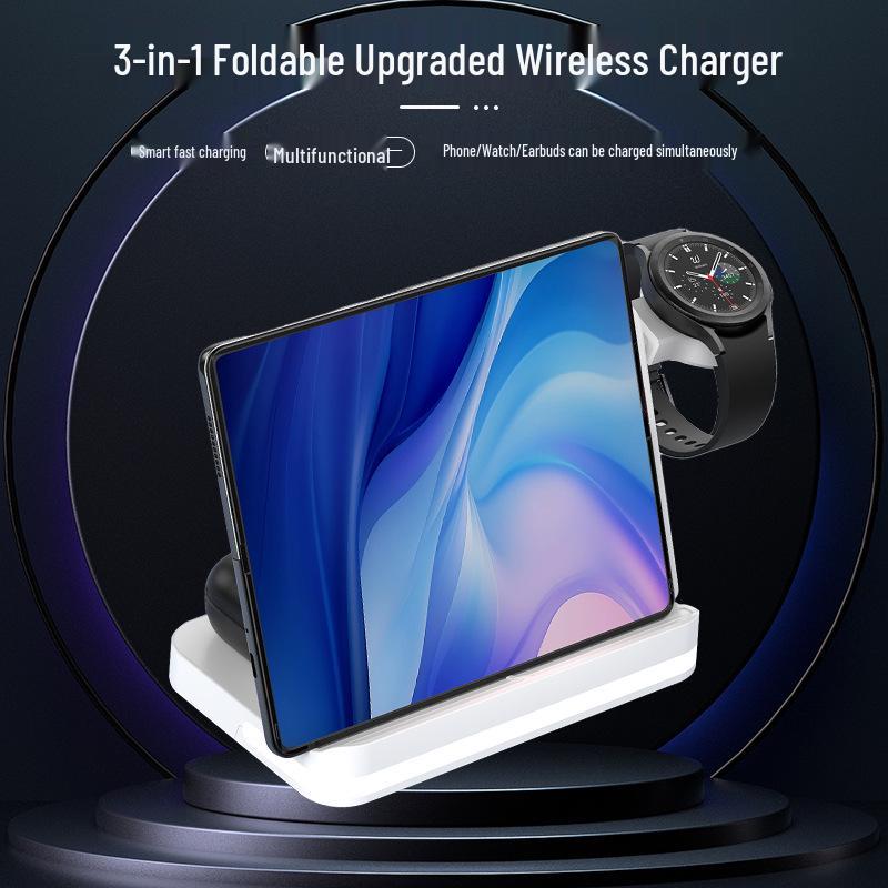 Universal Foldable Wireless Charger for Huawei, Apple, Samsung Phones, Watches, and Earphones - Three-in-One Design
