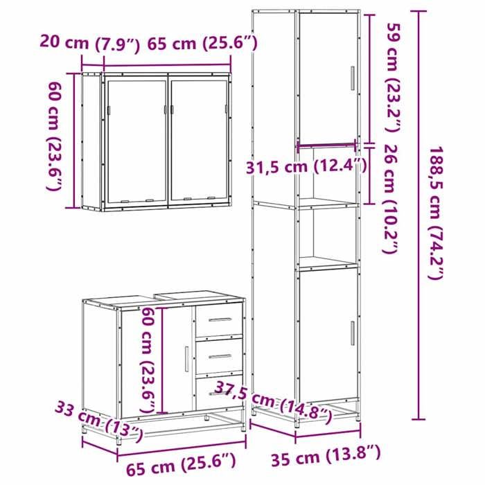 VidaXL Ensemble de meubles de salle de bain 3 pcs Chêne marron, armoire de salle de bain, armoire de rangement de toilette, 3301079