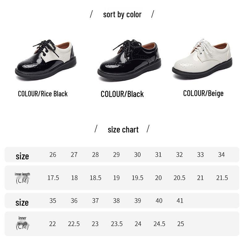 Boys' Black Leather Round Toe Soft Sole Performance Shoes