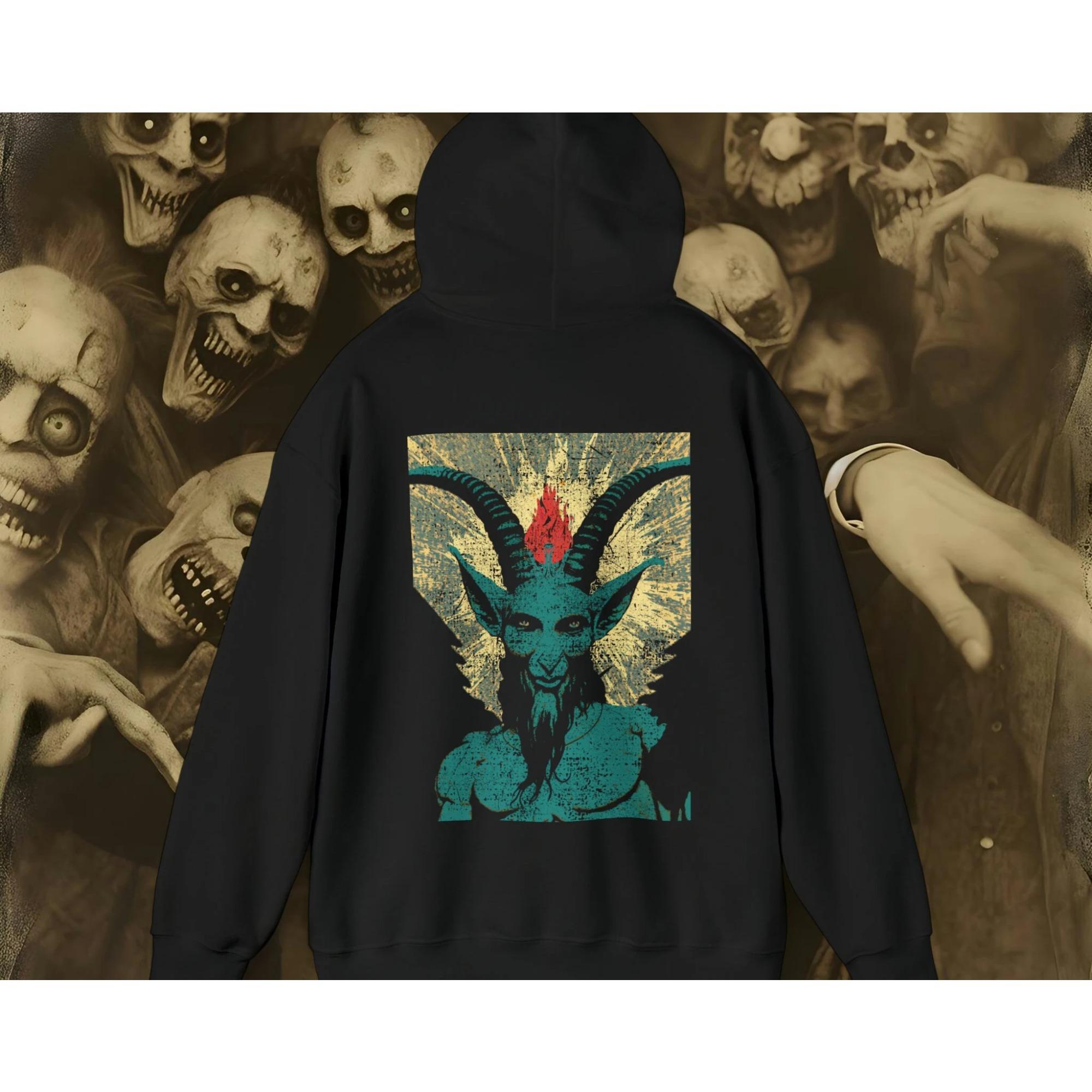 

Мужское худи оверсайз готическое с принтом козла Бафомета, хоррор стритвир пуловер черная толстовка с капюшоном 3XL