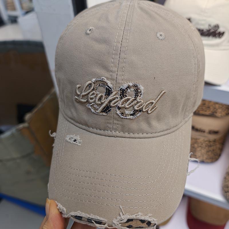 American retro embroidered baseball cap burr edge broken brim soft top cap leopard print men's and women's street versatile sun hat