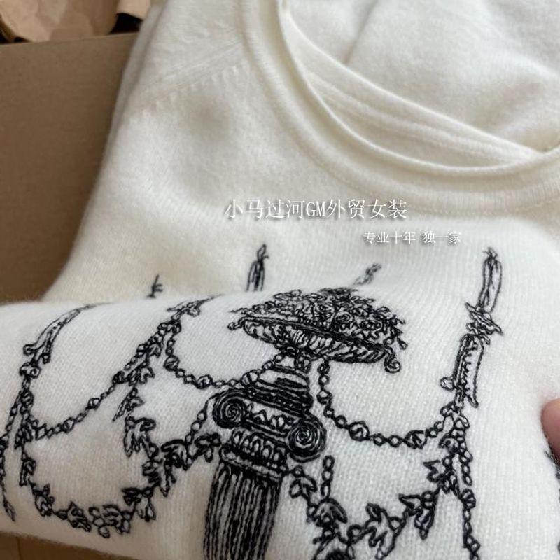 

Мягкий и клейкий, очень рекомендую!! 100% Шерсть ~ Кристалл GD Вышивка Темперамент Круглый Вырез Вязаный Керлинг White M