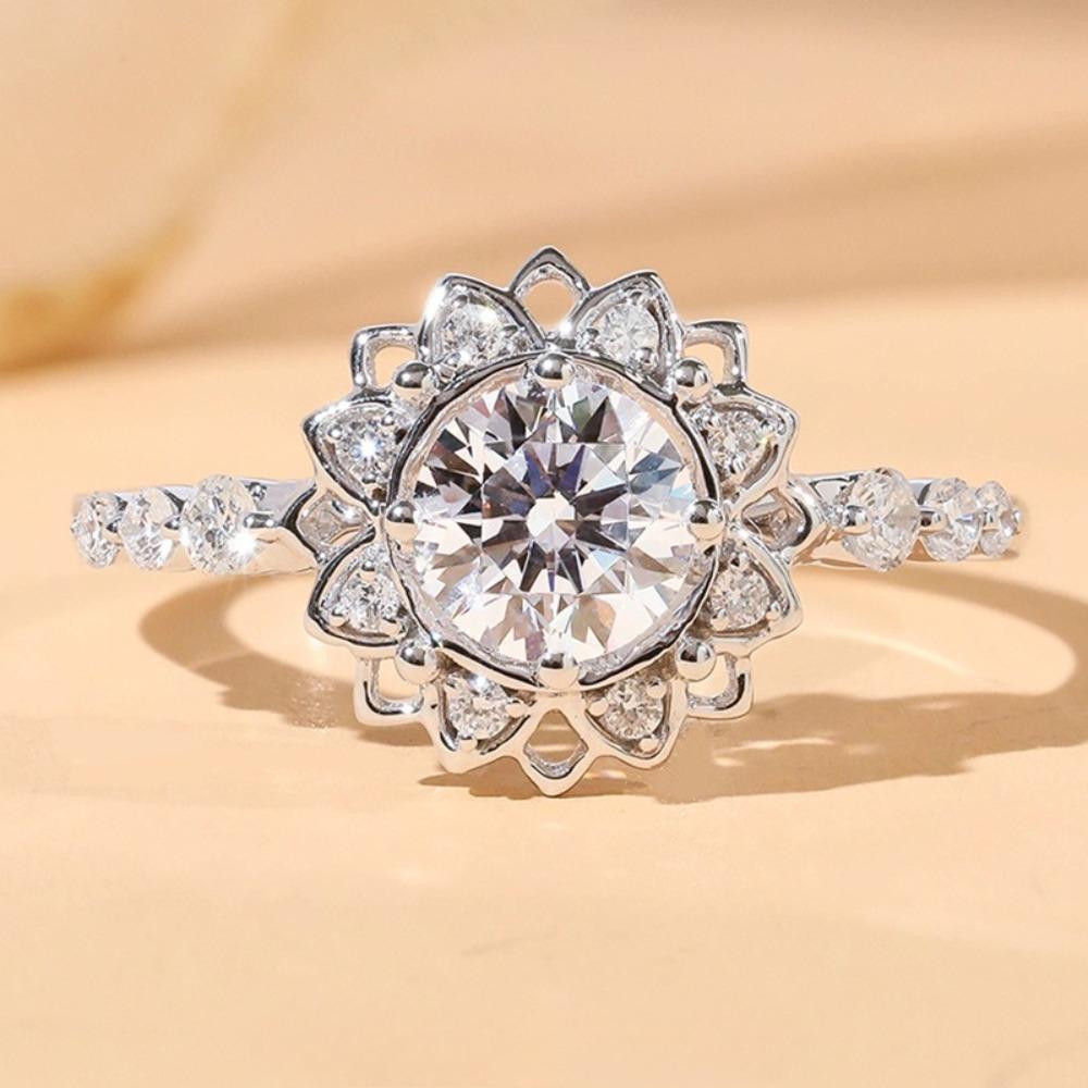 

Open Ring D Color Moissanite Snowflake Design PT950 Plated Sparkling Womens Wedding Band adjustable