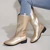 Fashion Gold Mid-calf Boots Women Silver Pointed Western Cowboy Boots Retro Fashion Black Boot Plus Size 36-43 WomenBoots 2025
